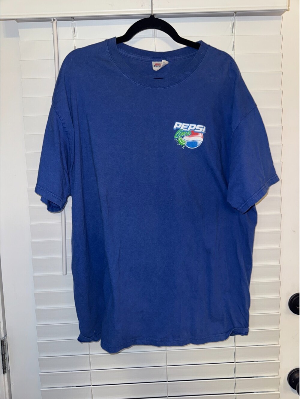 Vintage RARE Pepsi Lime Graphic Logo Crew Neck T-Shirt Blue Hanes Men's XL